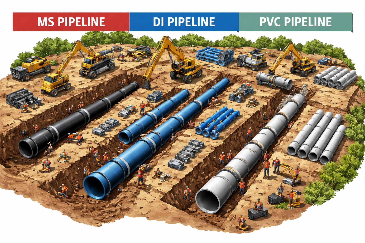 Design, Supply & Laying of MS, DI and PVC Pipelines